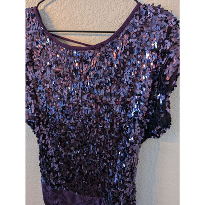Vintage Forever 21 Womens Sz L Drop Waist Mini Dress Purple Full Sequin