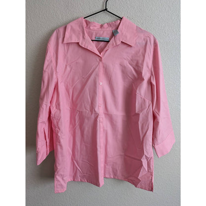 Valerie Stevens Womens Sz L 100% Cotton Button Up Shirt Light Pink Long Sleeve