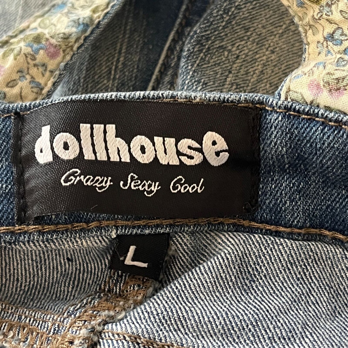 Dollhouse Juniors Sz L Shortalls Denim Overalls Blue Distressed