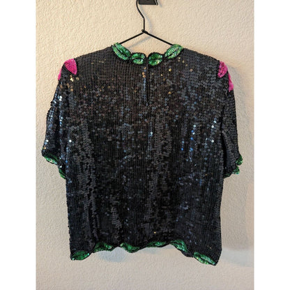 Vintage Stenay Womens Sz M Short Sleeve Full Sequin Formal Blouse