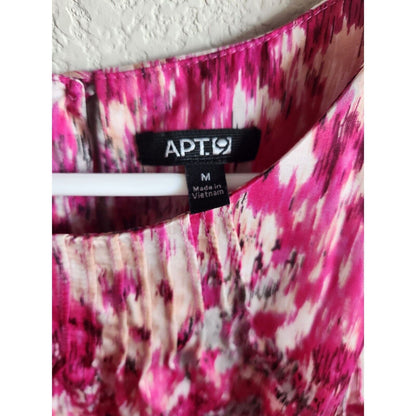 APT 9 Womens Sz M Sleeveless Blouse Pink White Gray Tie Side