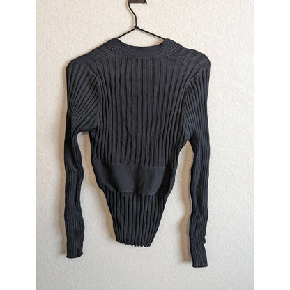 Vintage Cabi Womens Sz M V Neck Fitted Ribbed Sweater Solid Black Y2K