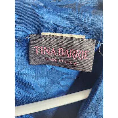 Vintage 1970s Tina Barrie Womens Sz L Formal Dress Blue Satin Floral