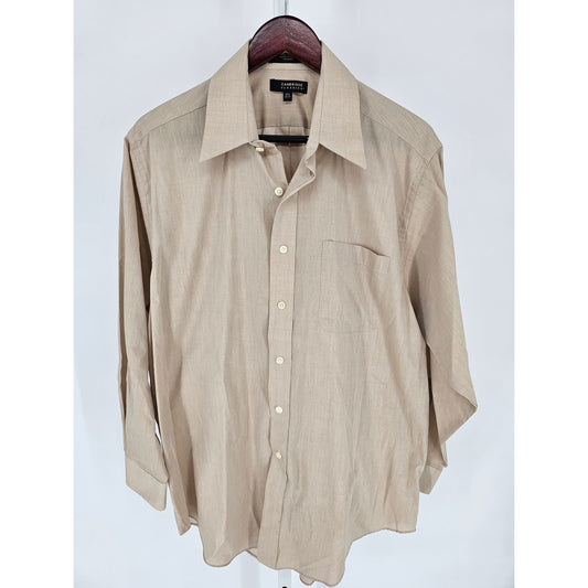 Cambridge Classics Mens Sz 16 1/2 32/33 Long sleeve Dress Shirt Solid Beige