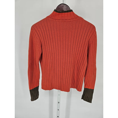 Vintage Y2K Dockers Womens Sz M 100% Cotton Ribbed Sweater Orange and Brown