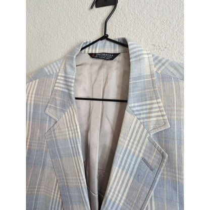 Vintage 1970s Andover Reed Mens 2 Button Suit Coat Light Blue Plaid Sz 42R