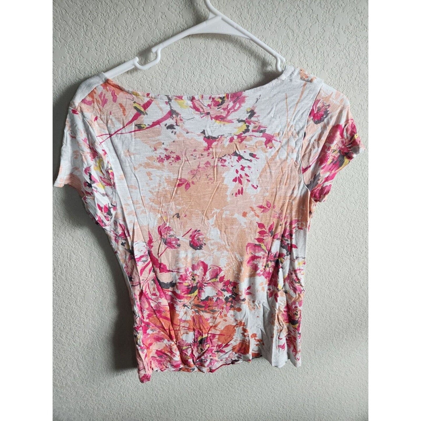 APT 9 Essentials Sz PM Short Sleeve Scoop Neck T Shirt Floral Pink Peach