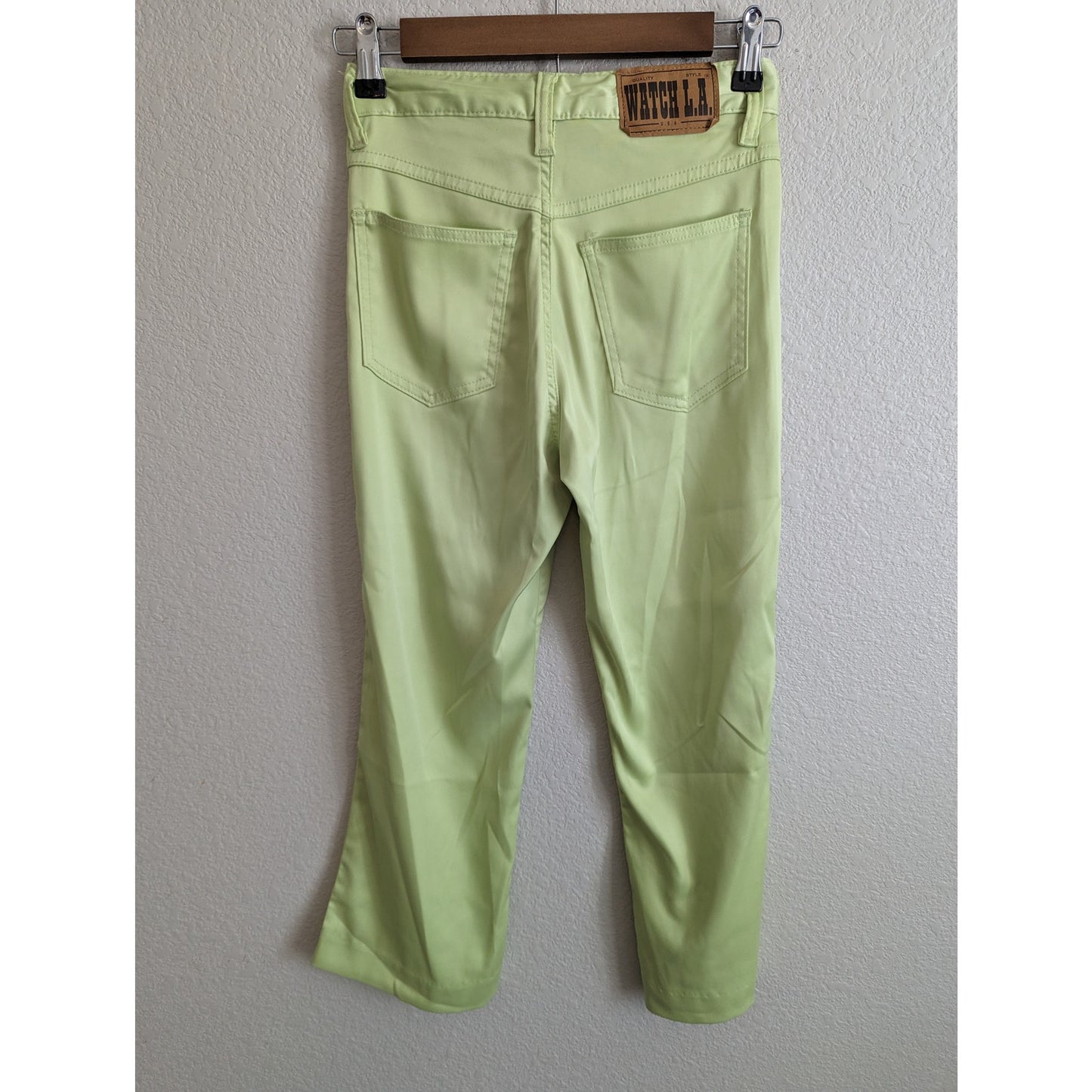 Vintage Y2K Watch LA Womens Sz 2 Straight Leg Lime Green Satin Pants Cropped