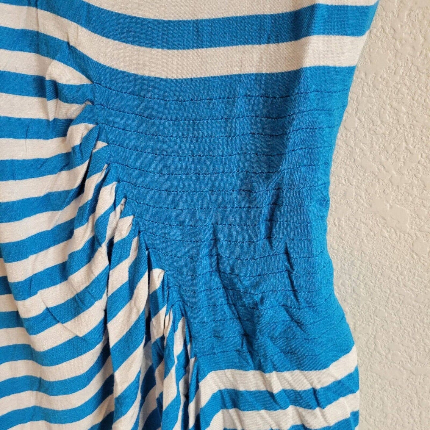 Vintage ECi Womens Sz XS Blue and White striped Tunic Top Short Sleeve