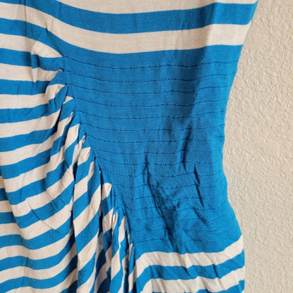 Vintage ECi Womens Sz XS Blue and White striped Tunic Top Short Sleeve