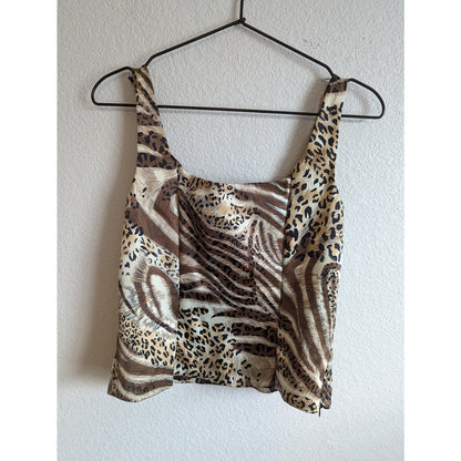 Sandra Darren Womens Sz 8 Satin Blouse and Blazer Set Animal Print