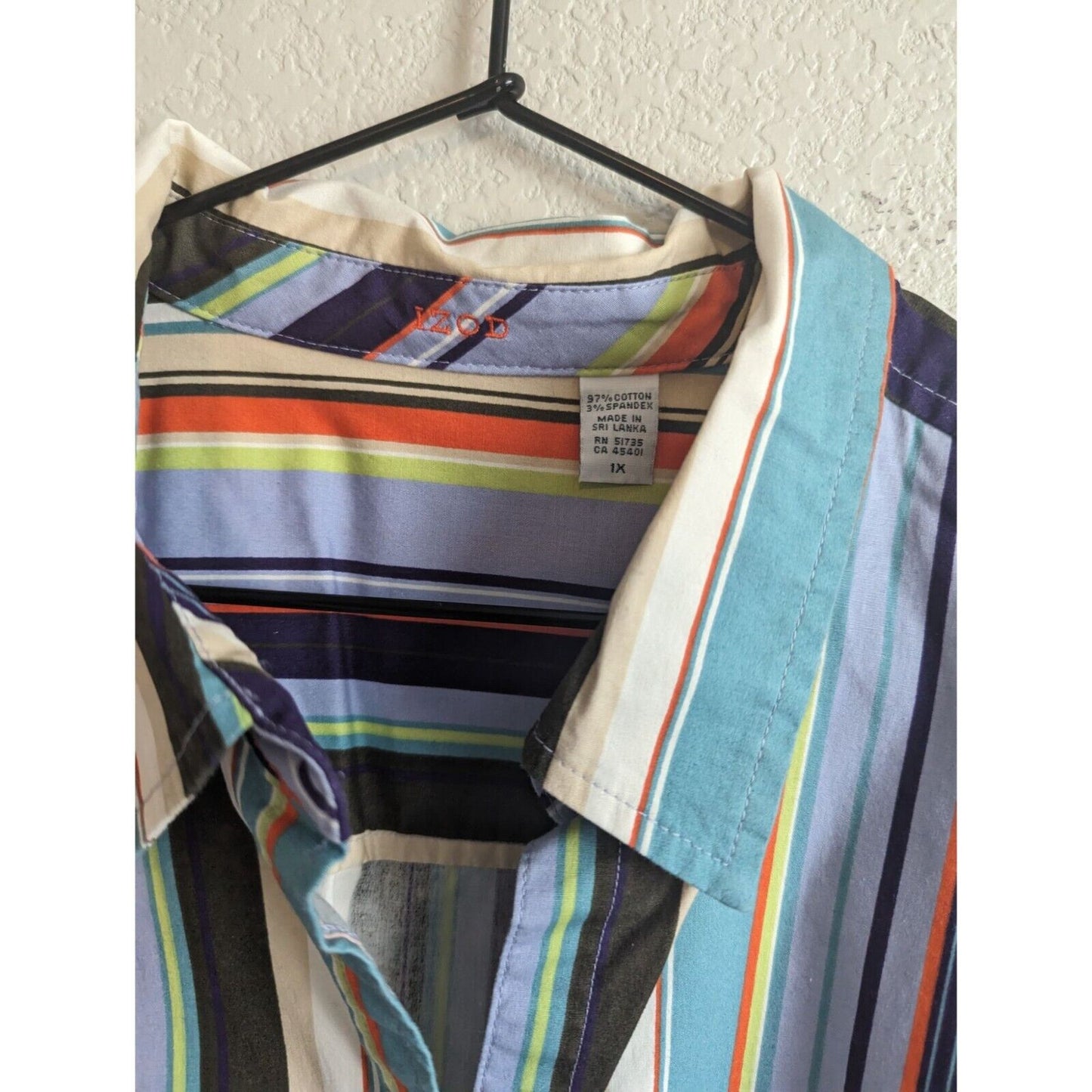 Izod Womens Sz 1X Rainbow Striped Button Down Long Sleeve Shirt