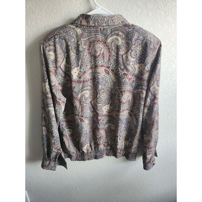 Vintage 1970s Alfred Dunner Womens Sz 14 Collared Blouse Brown Gray Paisley Prin