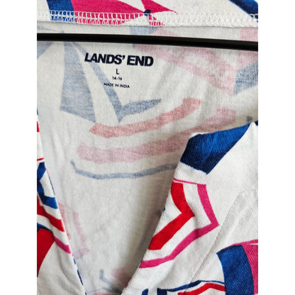 Lands End Womens Sz L Knee Length Sleeveless Shirt Dress Umbrella Print Cotton