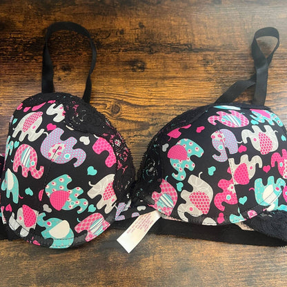 Jasmine & Ginger Womens Sz 34DD Padded Bra Elephant Print Colorful