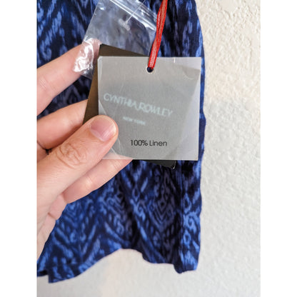 Cynthia Rowley Womens Sz 4 100% Linen Chino Shorts Blue Purple Chevron NEW