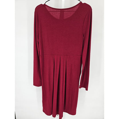 Zenana Premium Womens Sz L Long Sleeve Jersey Knit Dress Dark Red