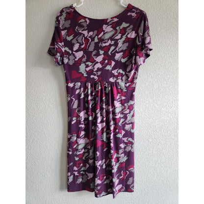 Daisy Fuentes Womens Sz M Knee Length Short Sleeve Dress Purple Knotted Front