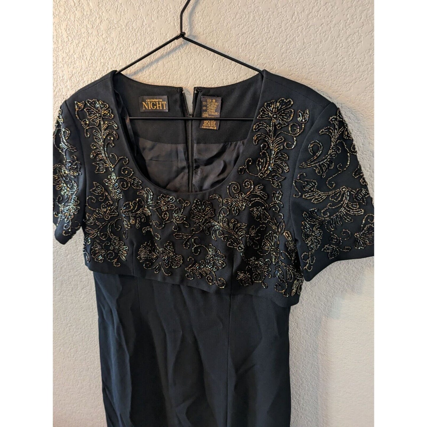 Vintage 1990s Liz Claiborne Night Womens Sz 8 Formal Maxi Dress Beaded Black