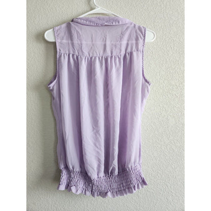 MINE Womens Sz L Sleeveless Ruffled Front Blouse Light Pastel Purple