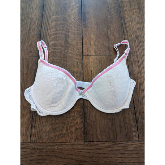 Fruit of the Loom Womens Sz 36C Pink and White Lace T Shirt Bra