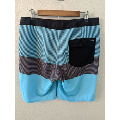 Quiksilver High Line Mens Sz 34 Board Shorts Swimsuit Blue Striped
