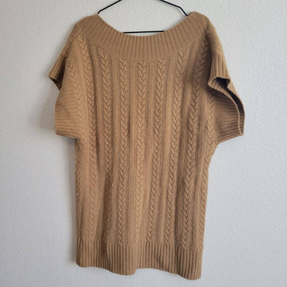 Antonio Melani Womens sz M 100% Cashmere Sweater Taupe Cableknit Short Sleeve