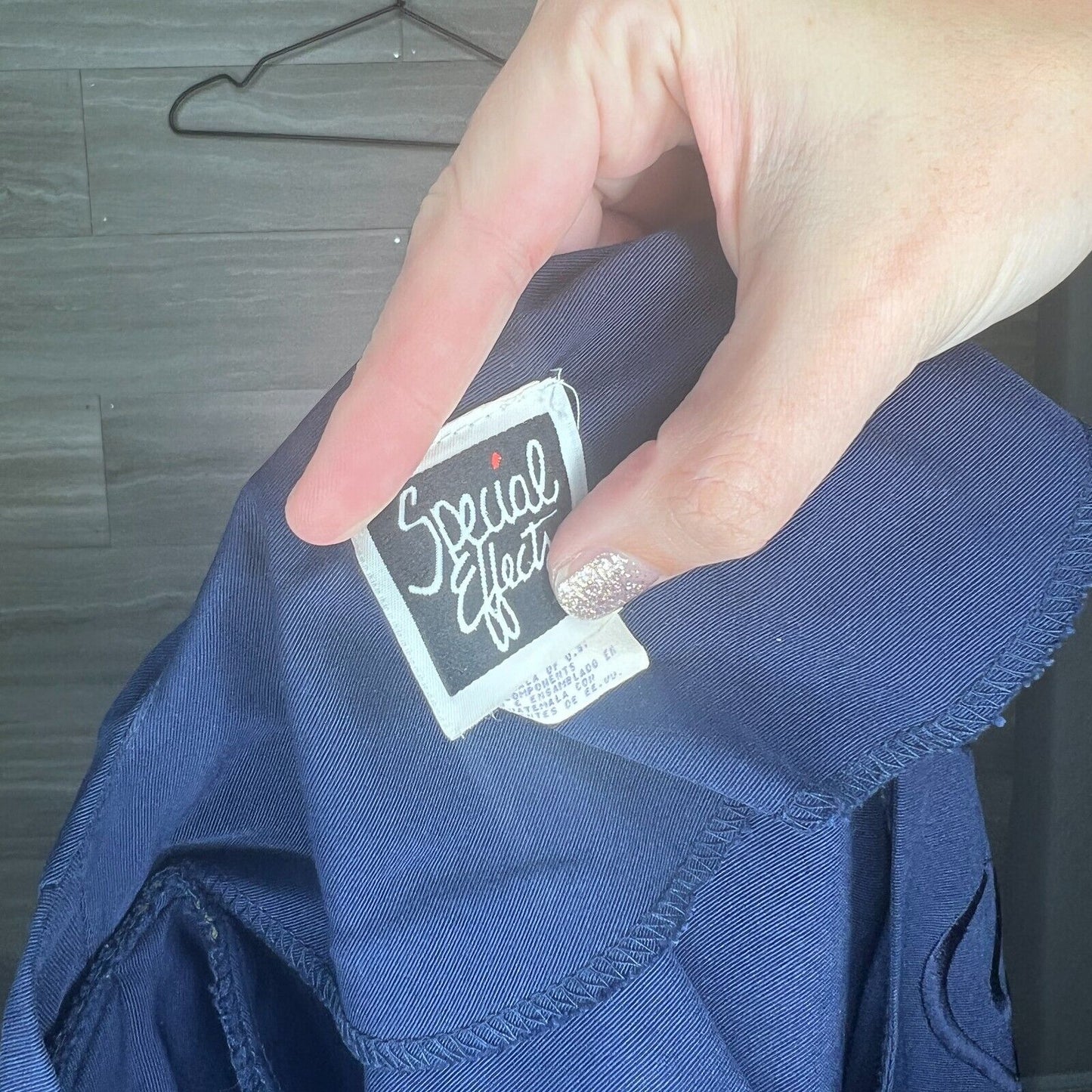 Special Effects Sz Petite 4P Vintage Navy Blue Midi Dress Button front 1980s