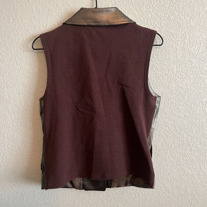 Vintage NY Collection Womens Sz M Faux Leather Moto Vest Bronze Zip Up