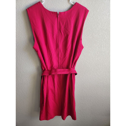 Vintage 1980s Womens Sz 16 Knee Length Belted Dress Hot Pink Sleeveless