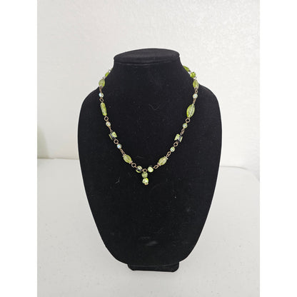 Vintage Lime Green Glass Beaded Necklace Silver Chain Art to Wear