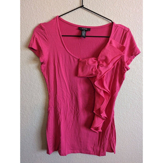 Alfani Womens Sz XS short Sleeve Blouse Bright Pink Bow Front