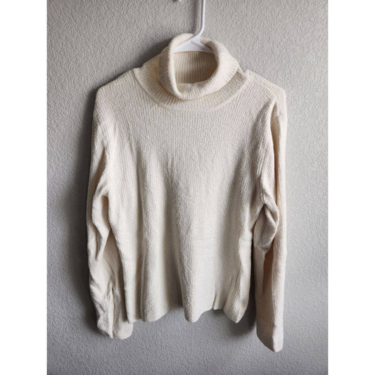 Vintage Talbots Womens Sz L Fuzzy Turtleneck Sweater Ivory