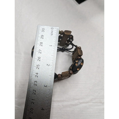 Vintage 1960s Womens Beaded Bangle Bracelet Layered Wooden Beads