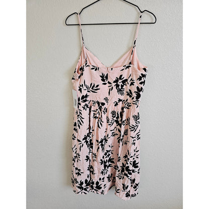 Just Fab Womens Sz L Knee Length Spaghetti Strap Dress Pink Black Floral NEW