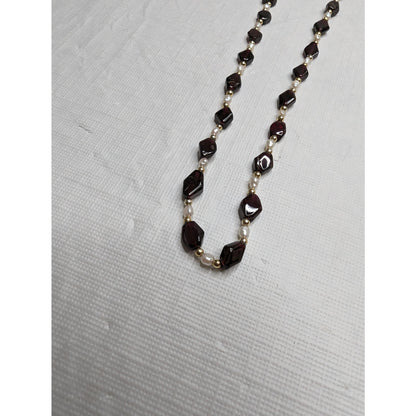Vintage 1990s Single Strand Dainty Beaded Necklace Purple and Pearl