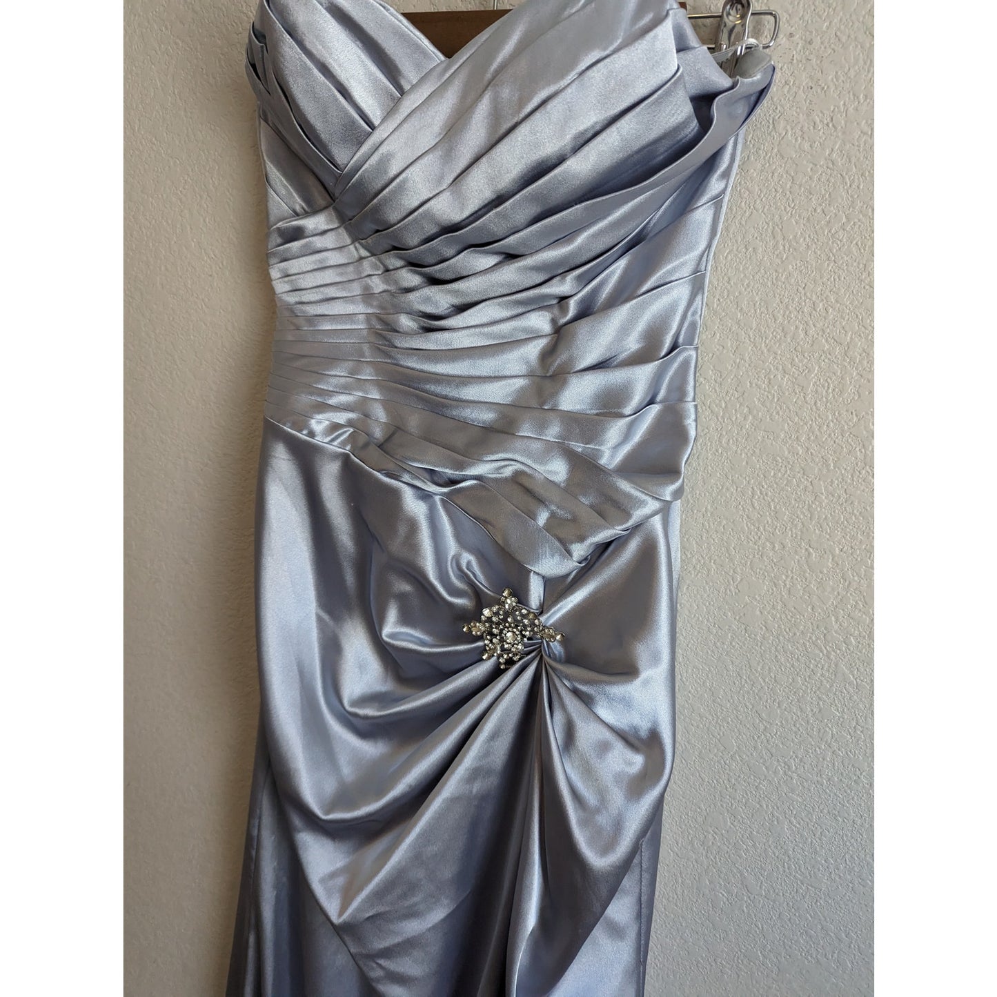 Vintage Y2K Womens Sz S Aspeed Formal Dress Ice Blue Silver Satin Strapless Maxi