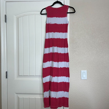 Heart & Hips Womens Sz S Maxi Dress Tie Dye Pink White Ribbed Sleeveless