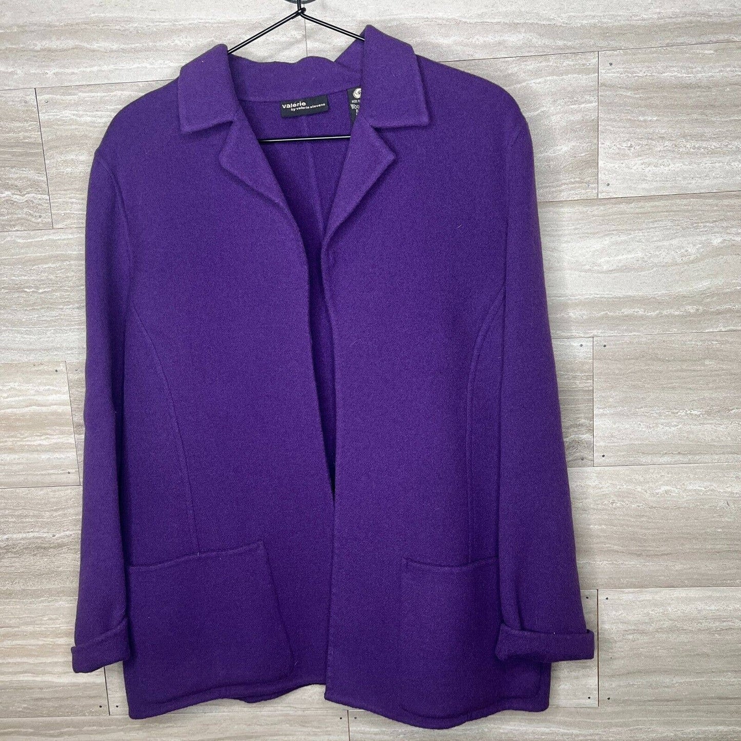 Valerie Stevens Womens Sz M Wool Blend Open Front Hip Length Coat Purple