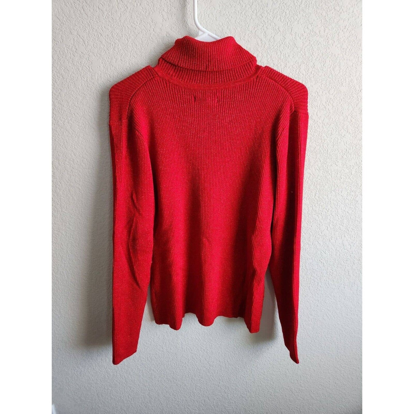 Worthington Womens Sz XL Turtleneck Sweater Red Metallic Weave Ribbed