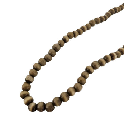 Vintage 1970s Single Strand Round Beaded Necklace Tigers Eye Style Brown