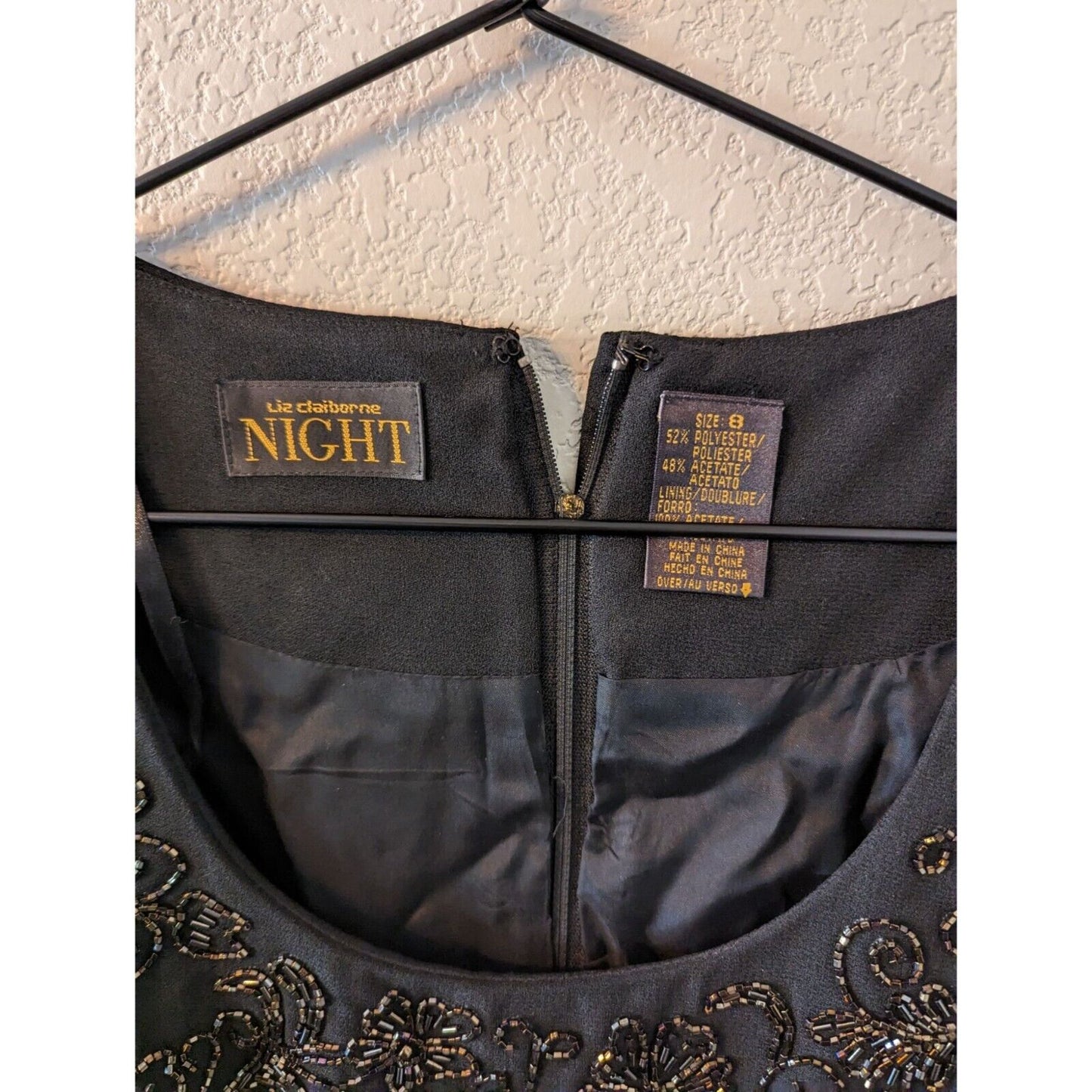 Vintage 1990s Liz Claiborne Night Womens Sz 8 Formal Maxi Dress Beaded Black