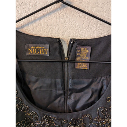 Vintage 1990s Liz Claiborne Night Womens Sz 8 Formal Maxi Dress Beaded Black