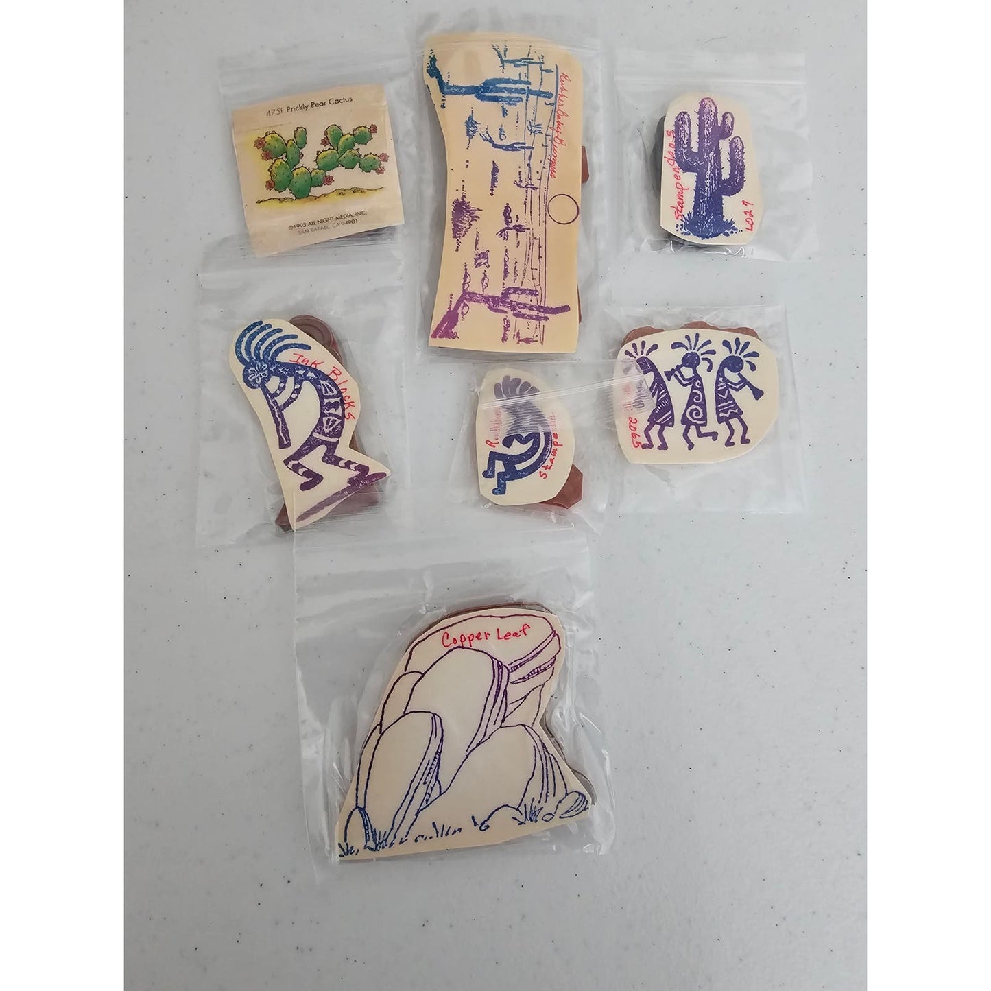 Lot of 7 Vintage Rubber Stamps Southwestern Kokopelli Cactus Scenery