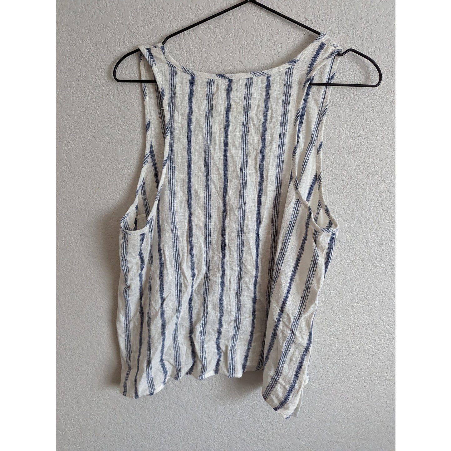 Drew Womens Sz M Linen Blend Tank Top Blue and Cream Striped