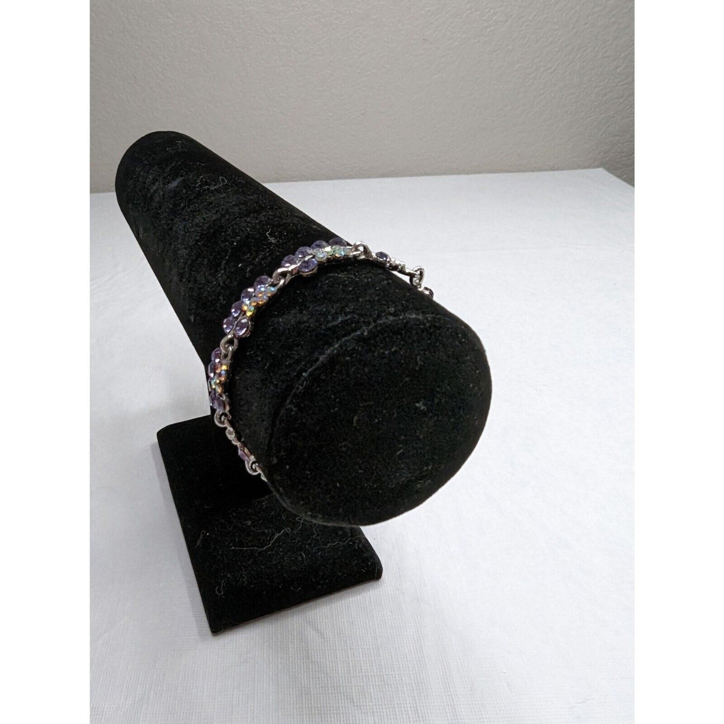 Vintage Y2K Womens Rhinestone Bracelet Purple Silver 2000s