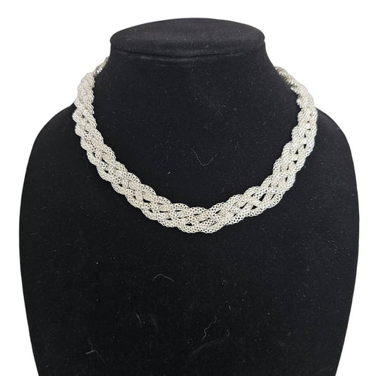 Vintage Y2K M&S Collar Style Braided Silver Necklace