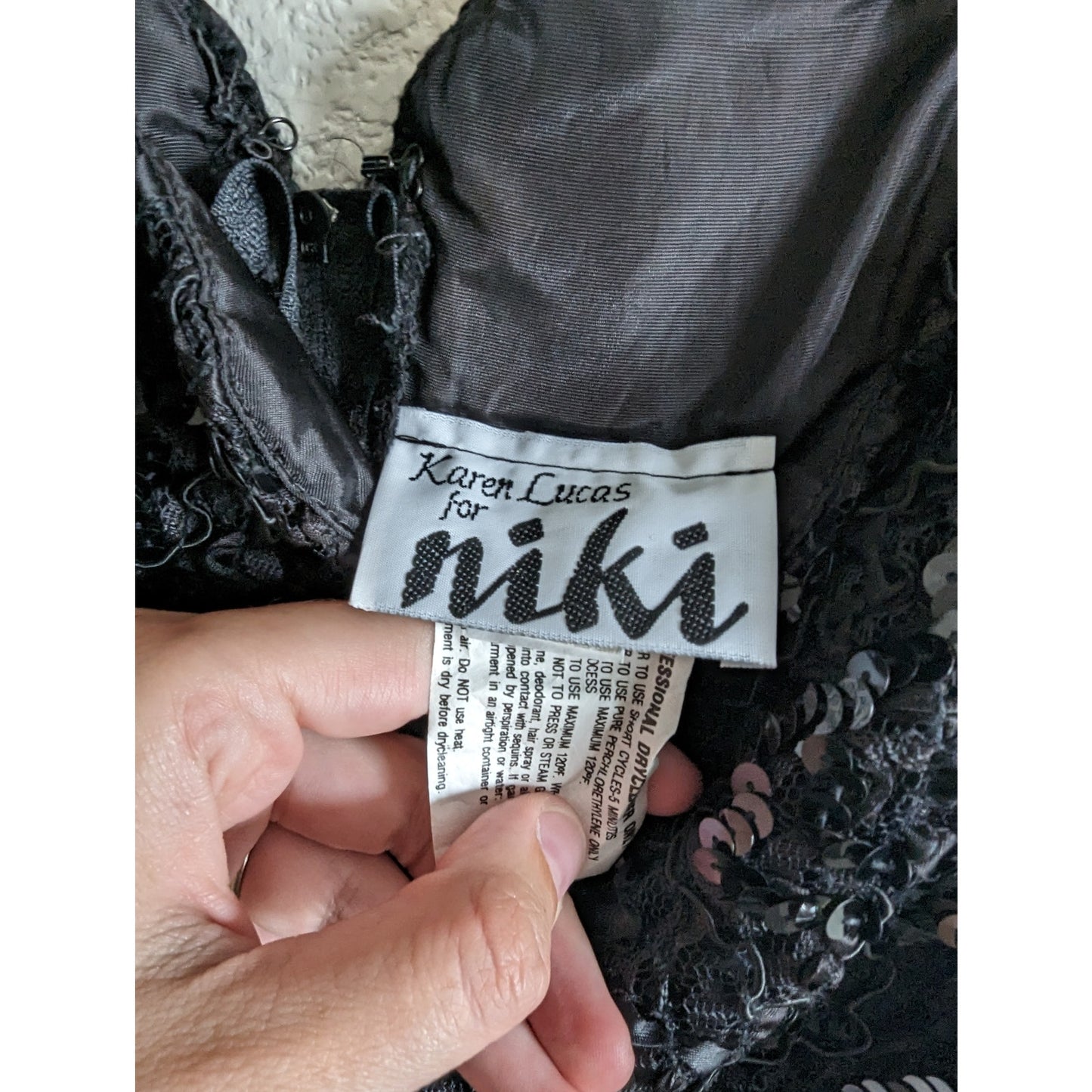 Vintage Karen Lucas Niki Sz 8 Knee Length Black Sequin Formal Prom Dress