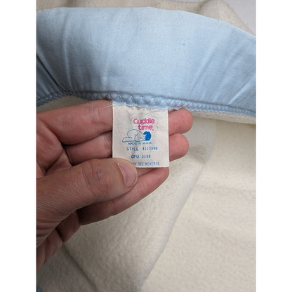 Vintage Cuddle Time Acrylic Baby Blanket Teddy Bear ABC White Blue USA