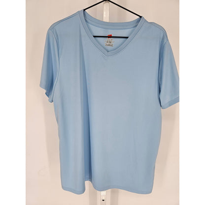 Hanes Cool Dri Womens Sz XL Short Sleeve V NEck Athletic T Shirt Light Blue